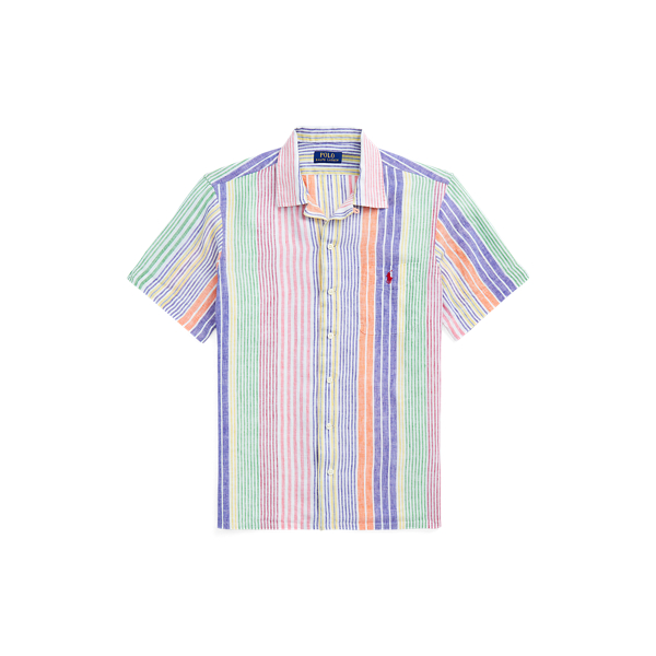 Camisa militar linho riscas Classic-Fit
