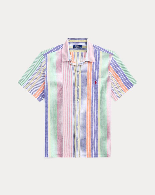 Classic Fit Striped Linen Camp Shirt