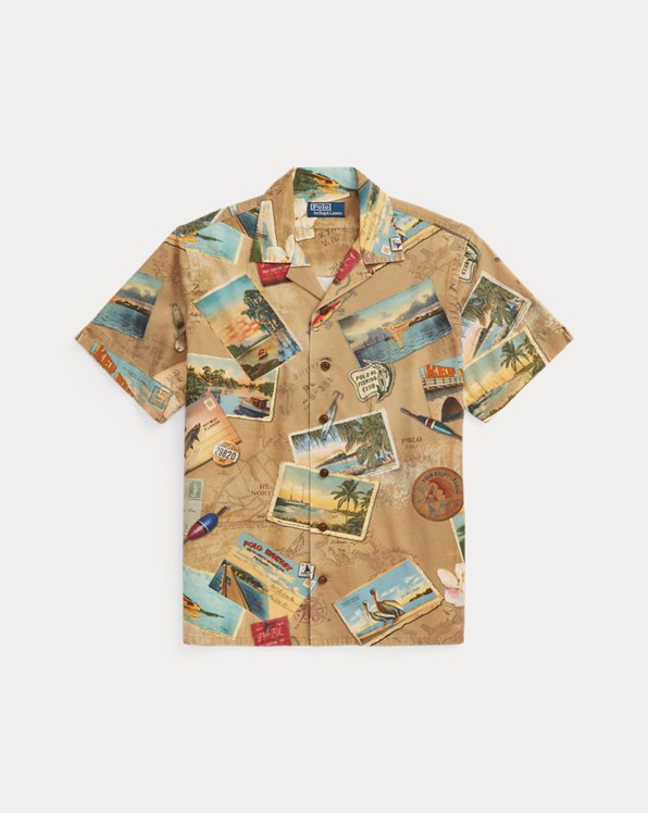 Classic Fit Postcard-Print Chino Shirt