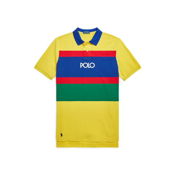 Classic Fit Logo Striped Mesh Polo Shirt