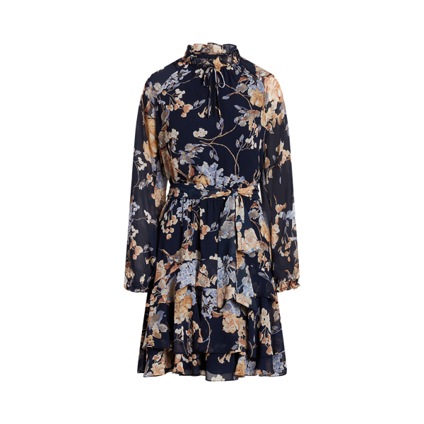 Vestido georgette enrugado floral