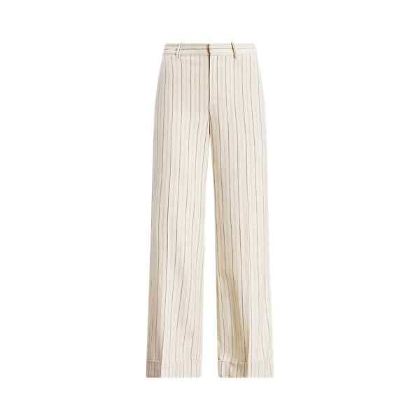 Striped Twill Wide-Leg Cropped Trouser