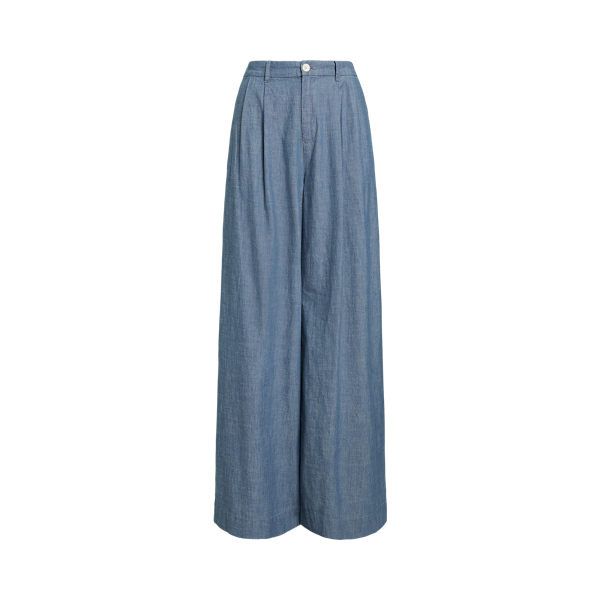 Pleated Chambray Wide-Leg Trouser