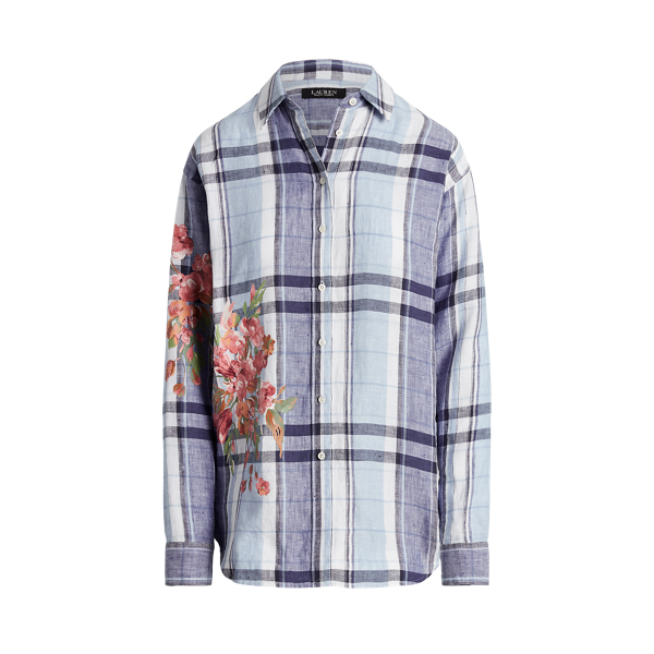 Camisa de linho floral e em xadrez