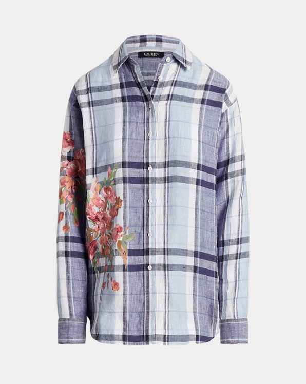 Floral &amp; Plaid Linen Shirt