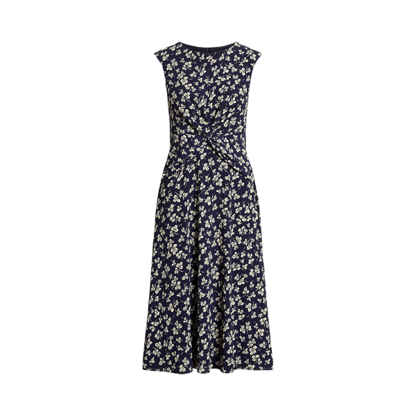 Vestido em crepe com padrão de folhas
