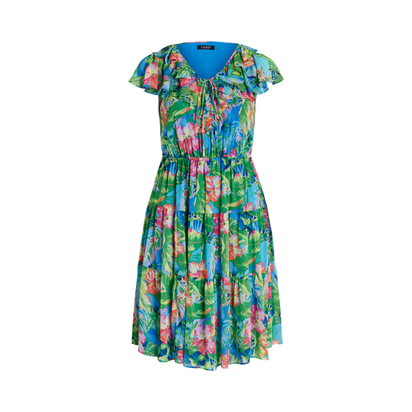 Vestido floral em camadas em georgette