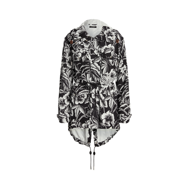 Corta-vento floral com capuz em Ripstop