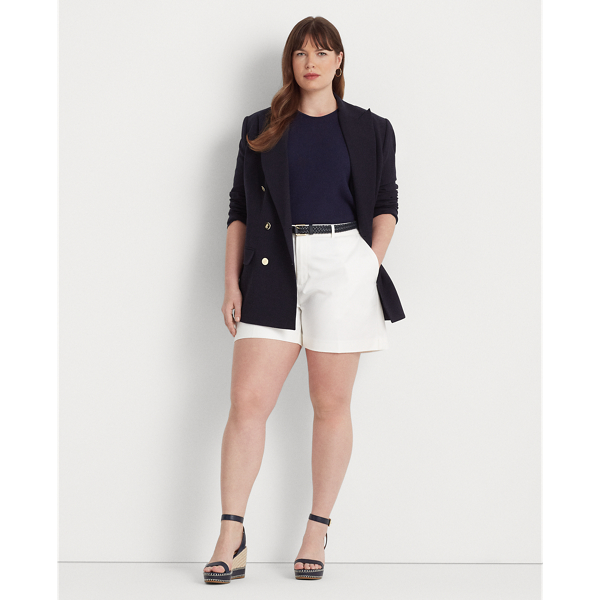 Lauren Woman Geplooide katoenen short met stretch 1