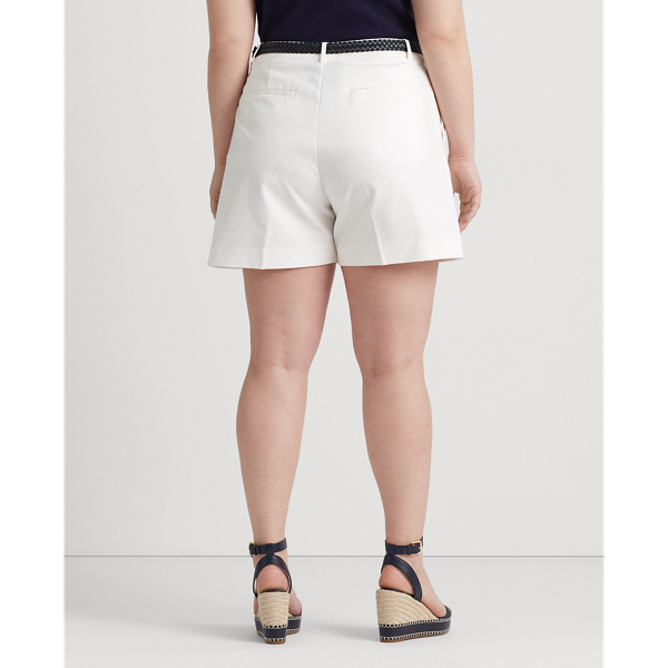 Lauren Woman Geplooide katoenen short met stretch 4