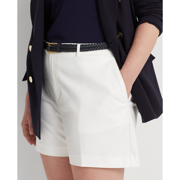 Lauren Woman Geplooide katoenen short met stretch 5