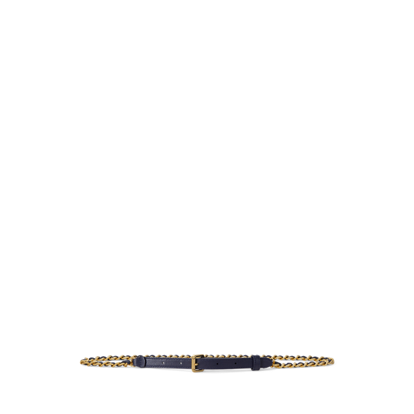 Nappa Leather &amp; Chain Skinny Belt