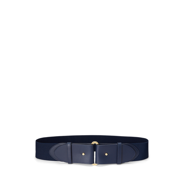 Leather-Trim Woven Tab-Stretch Wide Belt