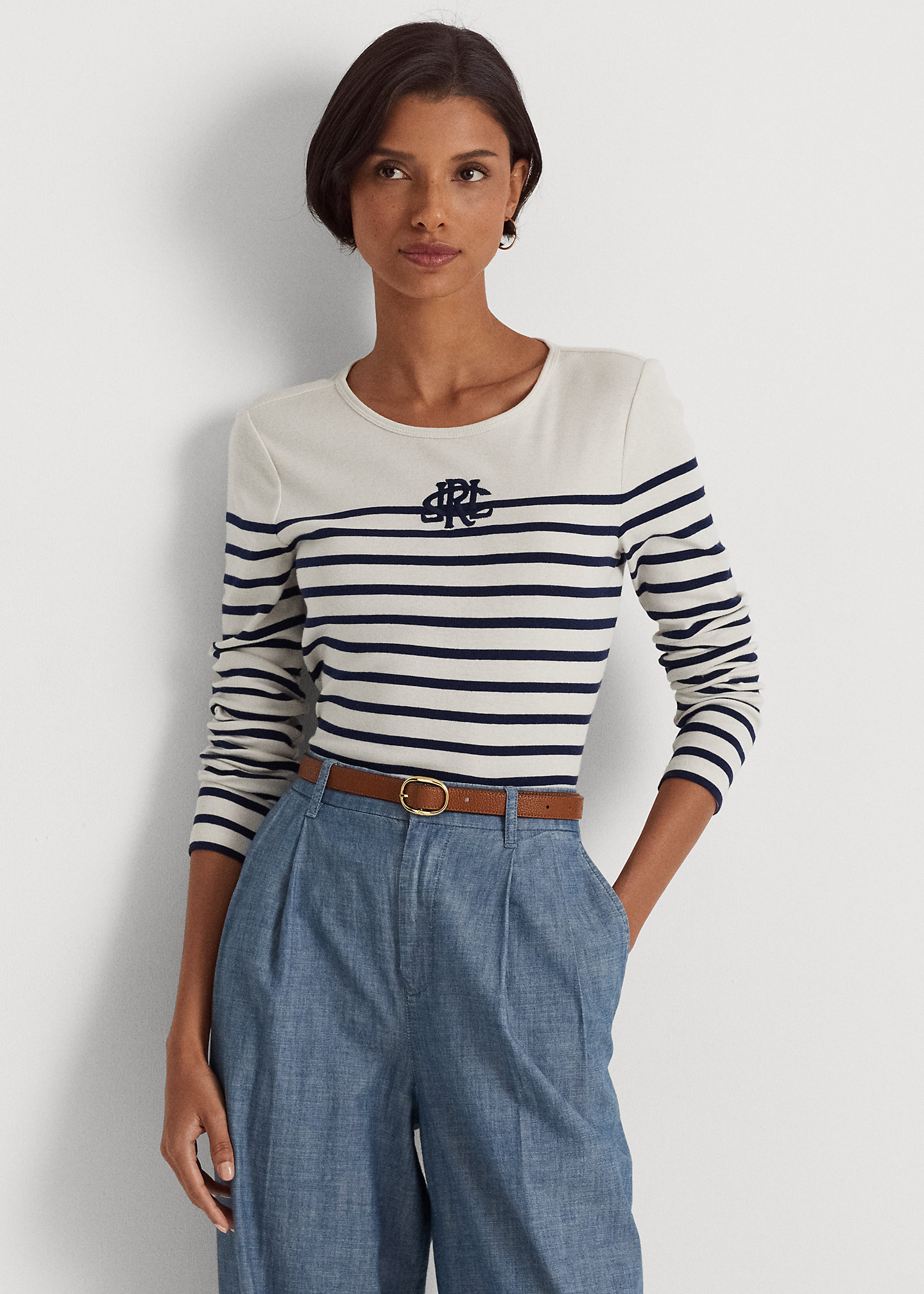 Striped Stretch Cotton Long-Sleeve Tee