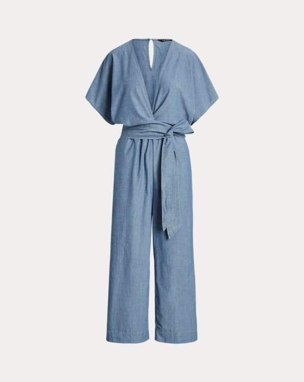 Belted Chambray Wrap Jumpsuit