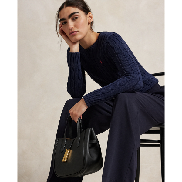 A Polo essential, this slim-fitting crewneck jumper is made with breathable cotton and showcases our signature cable-knit construction.