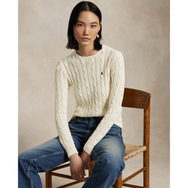 A Polo essential, this slim-fitting crewneck jumper is made with breathable cotton and showcases our signature cable-knit construction.