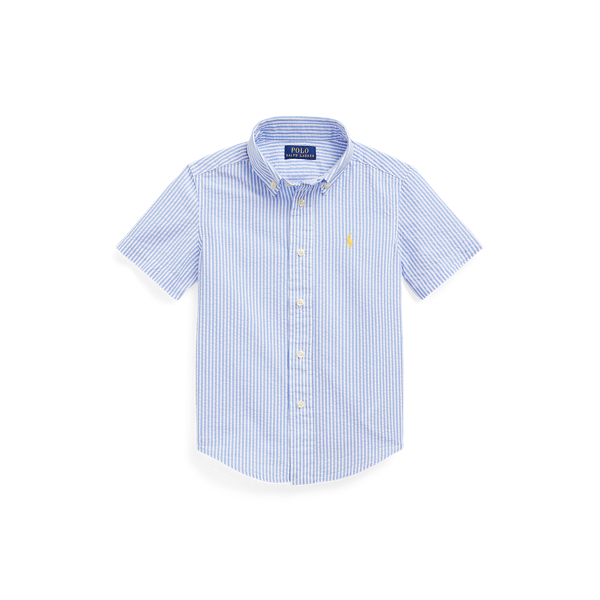 Striped Seersucker Short-Sleeve Shirt