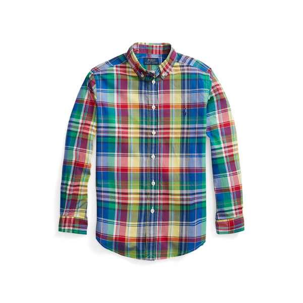 Camisa de popelina de algodão xadrez