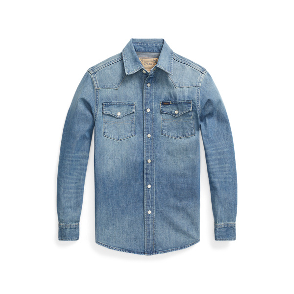Camisa de algodão Western de denim