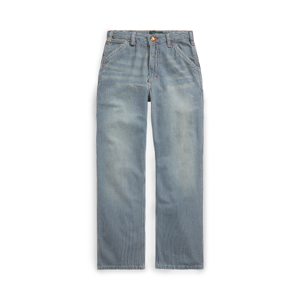 Calças de denim de carpinteiro às riscas