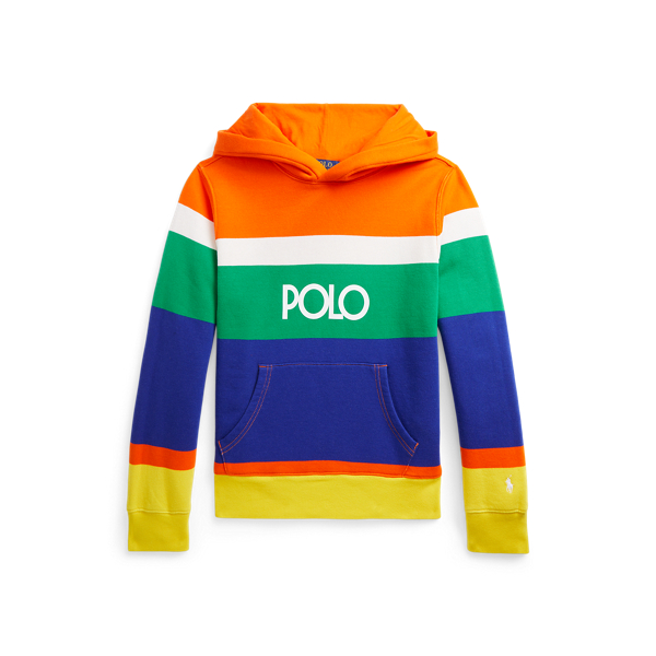 Camisola com capuz polar às riscas