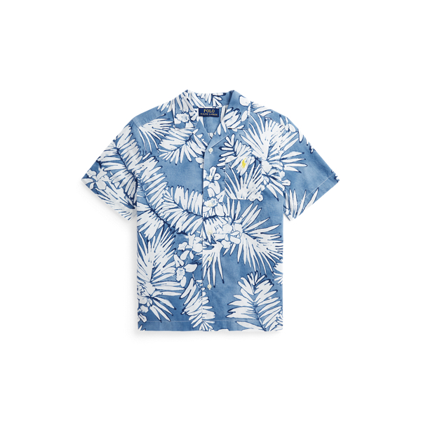 Palm Frond-Print Cotton-Linen Camp Shirt