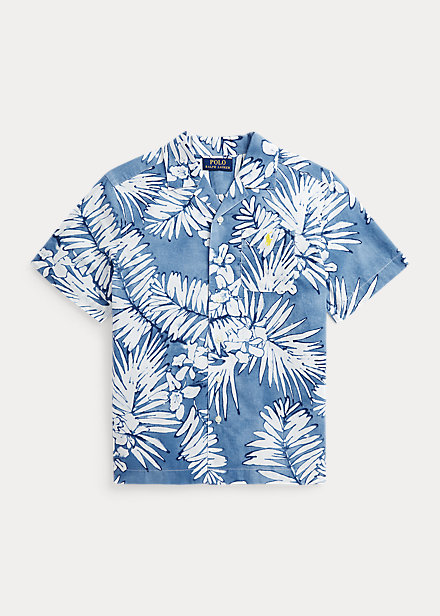 Palm Frond-Print Cotton-Linen Camp Shirt