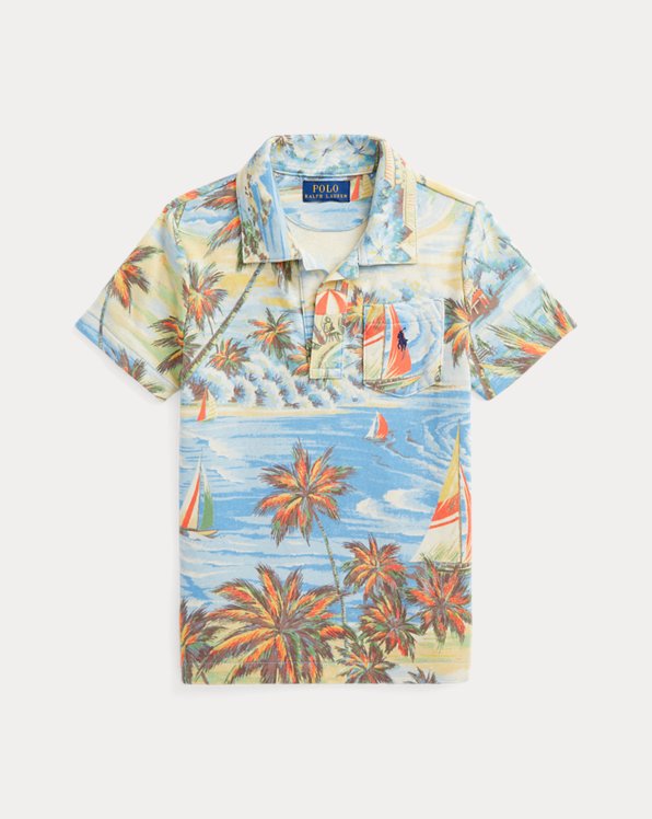 Camisa Polo Spa em padrão tropical