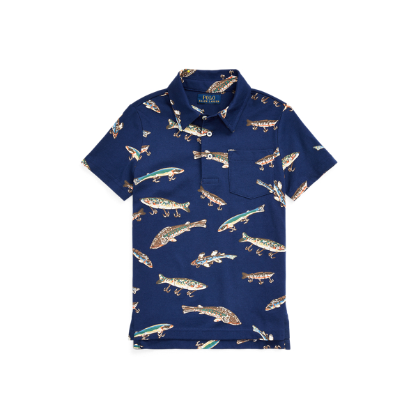 Fishing Tackle-Print Cotton Polo Shirt