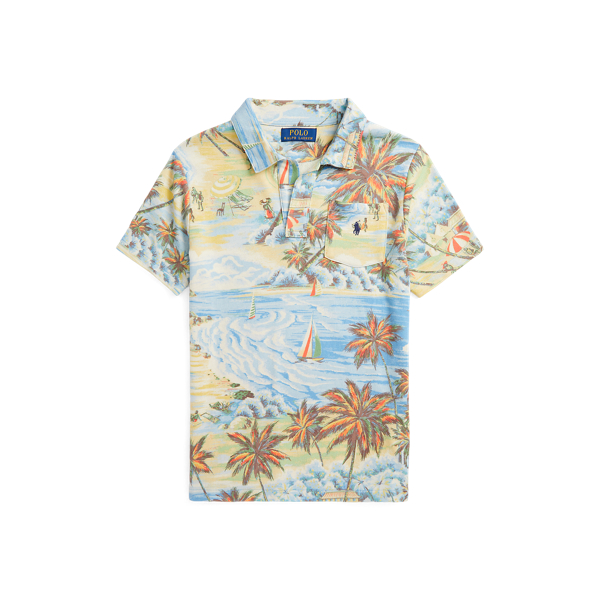 Camisa Polo Spa em padrão tropical