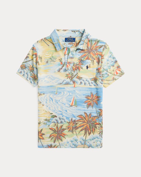 Tropical-Print Spa Terry Polo Shirt
