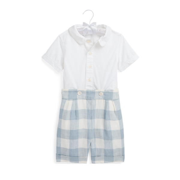 Camisa algodão e calções linho e guingão