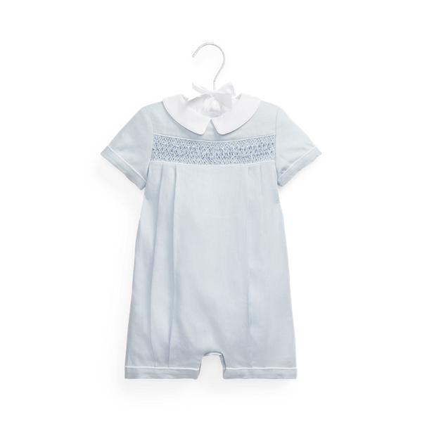 Hand-Smocked Linen Bubble Shortall