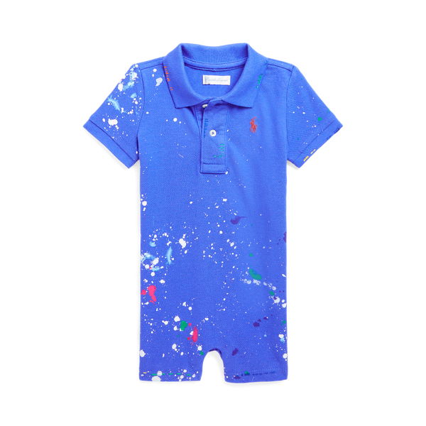 Baby Boy PaintSplatter Cotton Mesh Polo Shortall 1