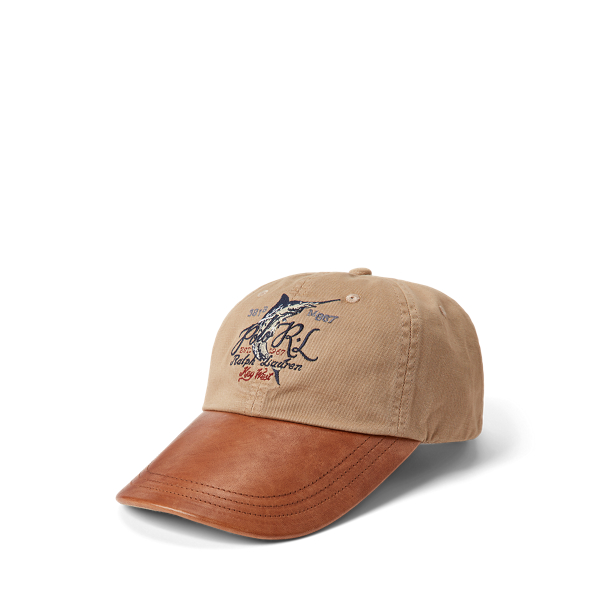 Leather-Bill Embroidered Twill Cap