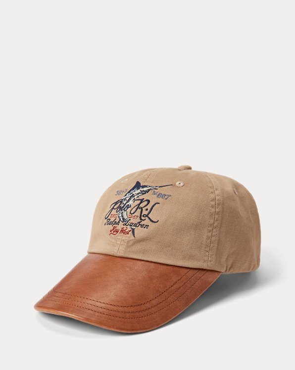 Leather-Bill Embroidered Twill Cap