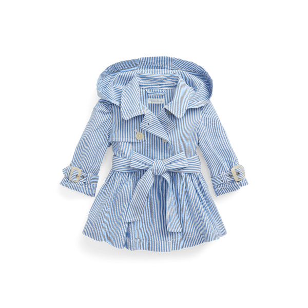 Seersucker Hooded Trench Coat