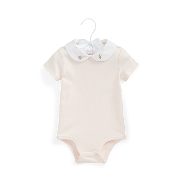 Flower-Embroidered Cotton Bodysuit