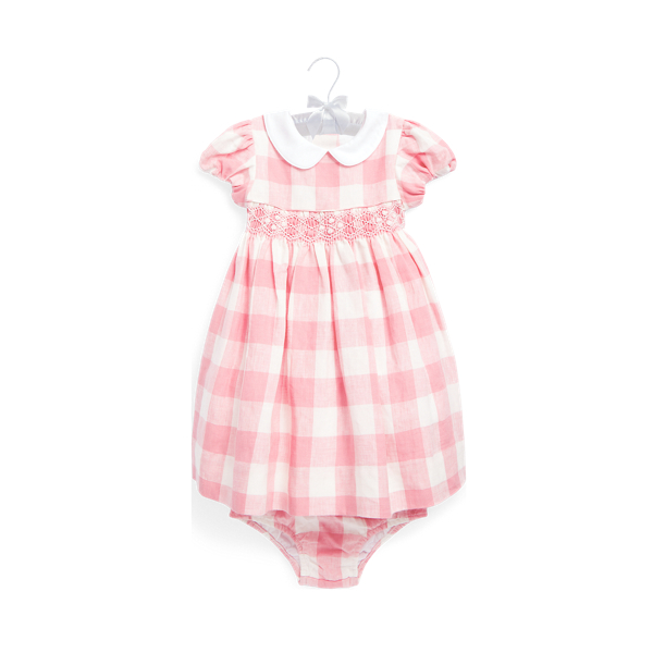 Gingham Smocked Linen Dress &amp; Bloomer