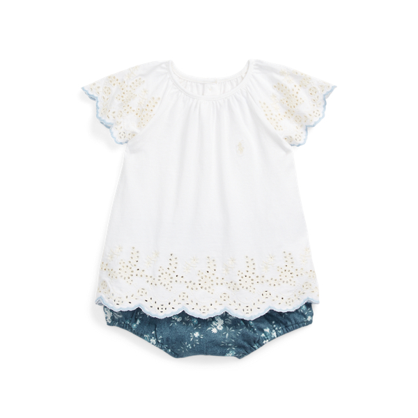 Eyelet Cotton Jersey Top & Bloomer Set