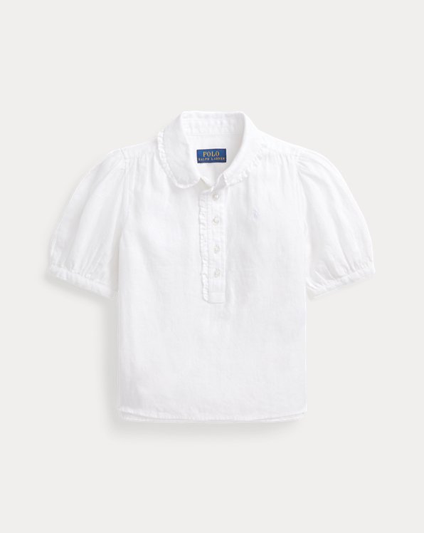 Ruffled Linen Short-Sleeve Shirt