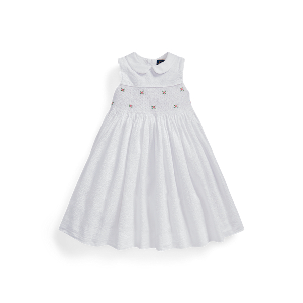 Robe smockée en seersucker de coton