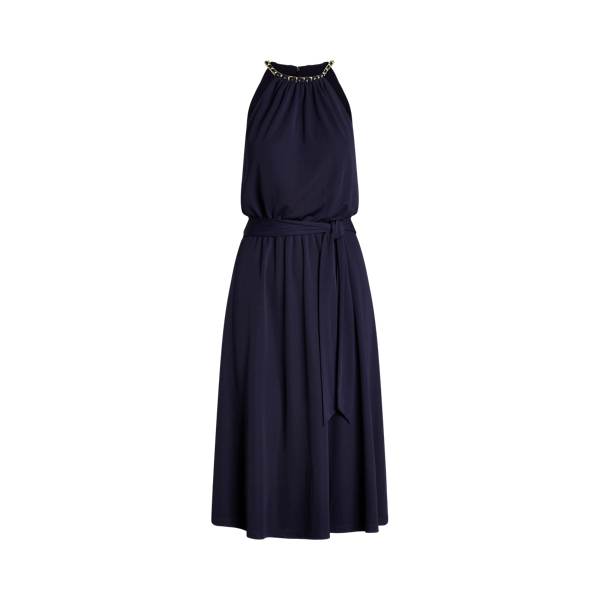 Vestido halter em malha com cinto