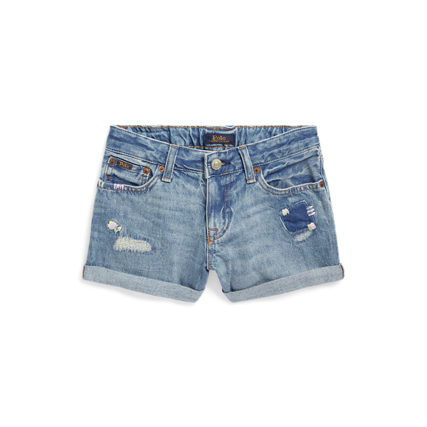 Calções denim de aspeto envelhecido