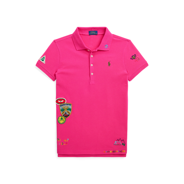 Camisa Polo de malha elástica e emblema