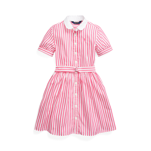 Robe-chemise rayée ceinturée en popeline