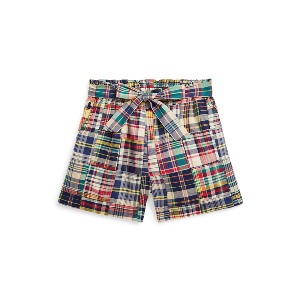 Belted Patchwork Madras Paperbag Short