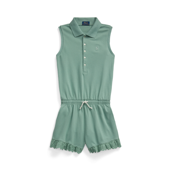 Eyelet Stretch Mesh Polo Playsuit
