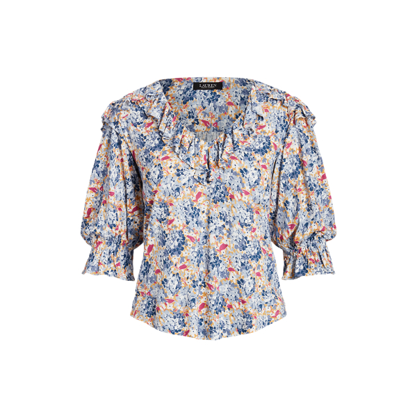 Floral Ruffle-Trim Jersey Top